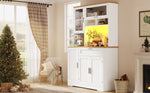 Tall Kitchen Cabinet Display Case with LED Lighting and Glass Doors, White and Black