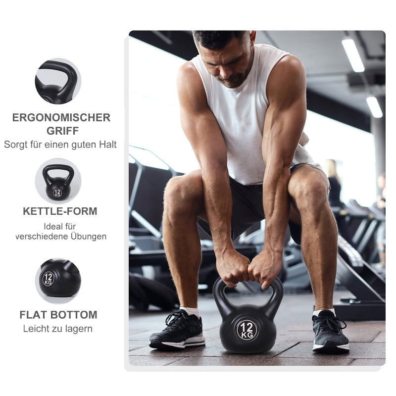 Kettlebell with 12kg Sand Filling for Beginners, Black