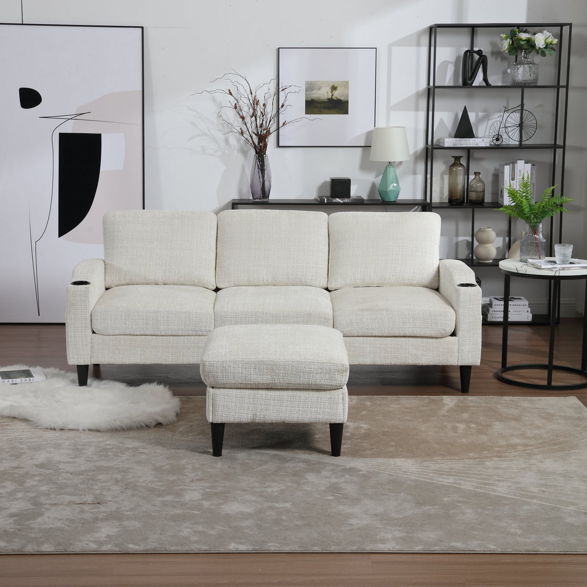 Sofa with Footstool & Storage, 4-Seater Velvet