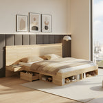 Double Bed 180x200cm Storage with LED, USB/Type-C, 2 Drawers & Bedside Tables Natural Wood