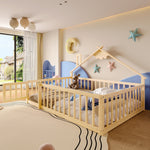 Flatbed 140x190cm House Rail with Lock - Pine Wood Natural