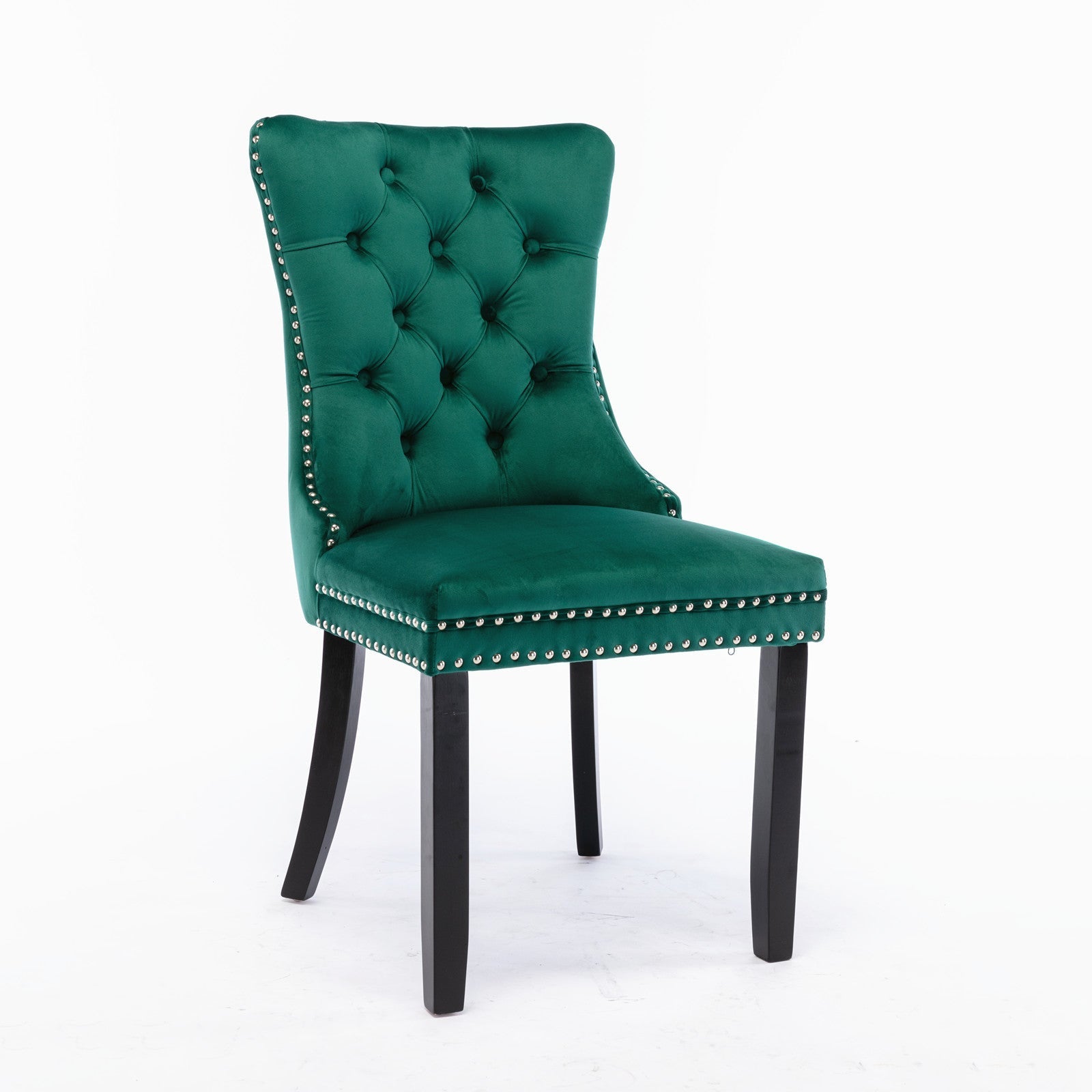 Nikki Collection Tufted Upholstered Dining Chair Wood Legs Nailhead Trim Set of 2 - Green Velvet