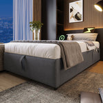 Upholstered Single Bed, 90x200cm USB-C Slatted Frame, Cotton Grey