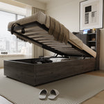 Wooden Bed, 90x200 cm Hydraulic with Storage & USB/Type-C, Grey