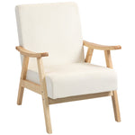 Nordic Armchair, Upholstered Lounge Chair, Wooden Frame, Velvet Look, Cream White