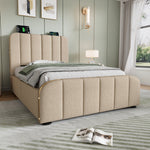 Upholstered Single Bed, USB-C Charging, Hydraulic Storage, Beige Linen