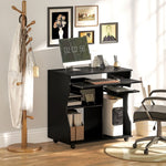 Computer Desk with Wheels, Keyboard Tray, Storage, Black