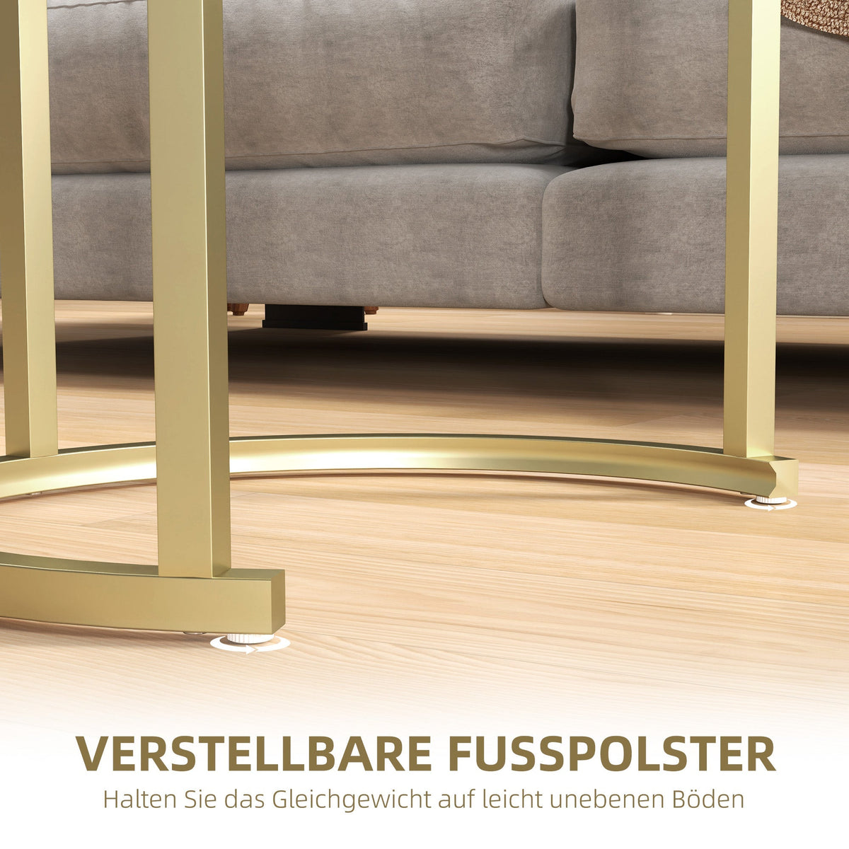 Round coffee table set of 2, stackable side table with steel frame, gold