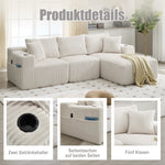 Modular Sofa Set Chaise & 2-Seater, DIY Combination, Corduroy Fabric
