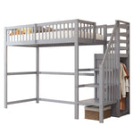 Loft Bed 90x200 with Stairs Storage Shelf Wardrobe Wooden Grey
