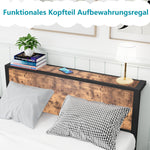 Metal Platform Bed Frame 120x200cm Storage Headboard, Vintage Brown