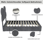 Modern Minimalist Upholstered Bed with Cartoon Headboard, 140x200 cm, Grey
