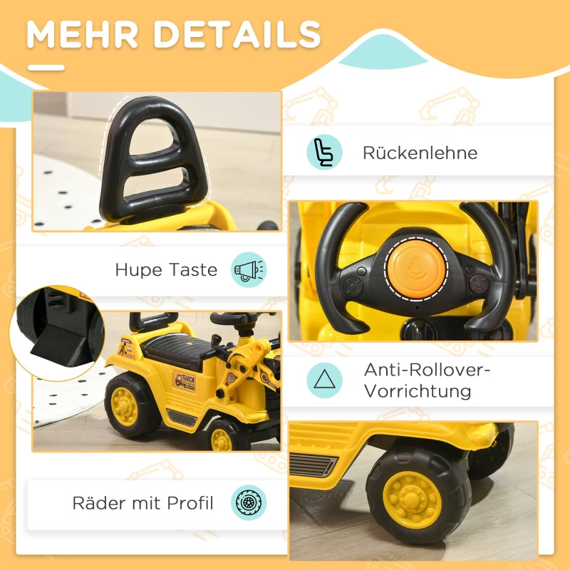 Seat Excavator, Children's Ride-on Car Tractor with Storage and Horn, Yellow and Black