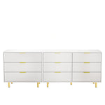 Modular Drawer Unit with 9 Drawers and Modern Sideboard Set, White and Gold