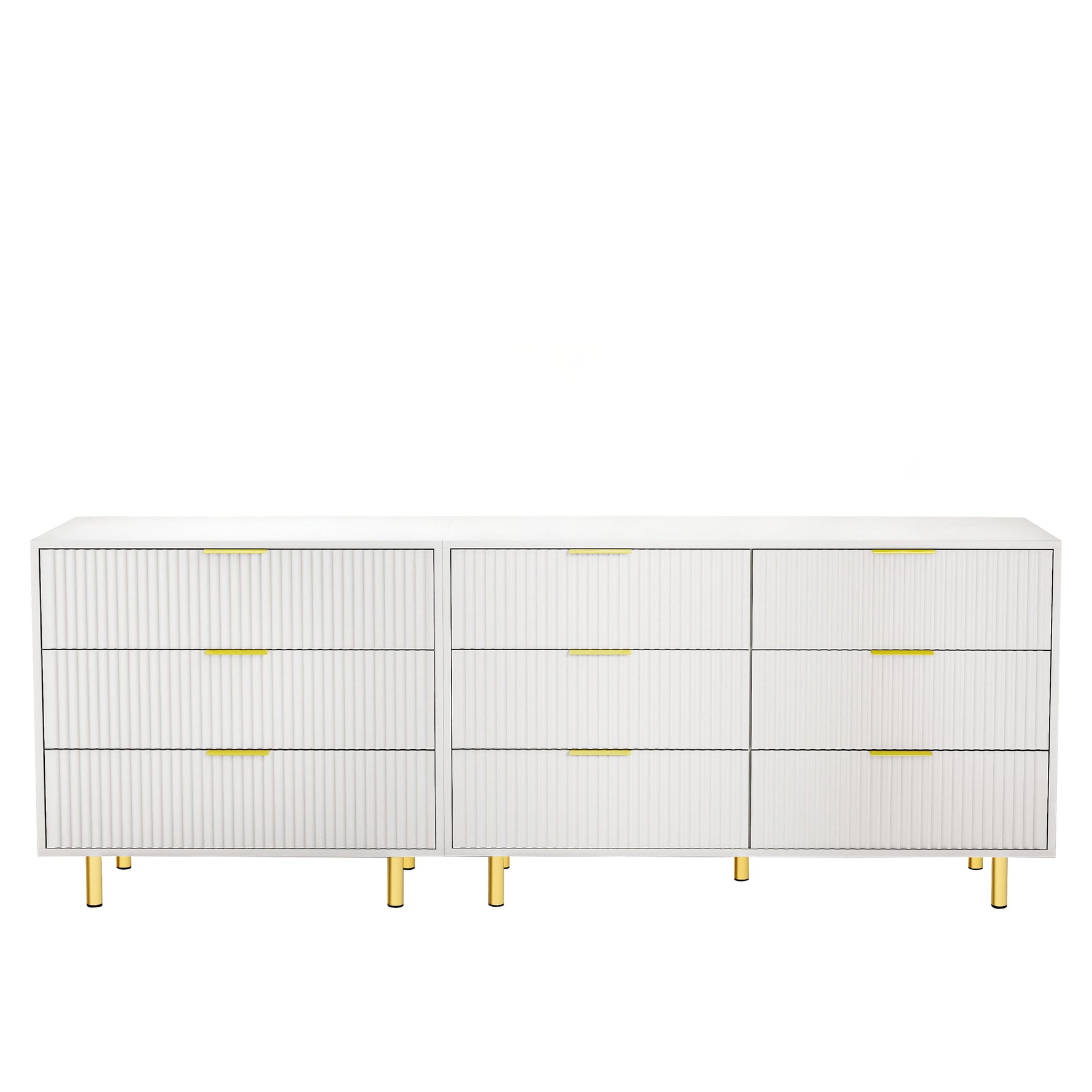 Modular Drawer Unit with 9 Drawers and Modern Sideboard Set, White and Gold
