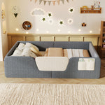 Upholstered Bed 140x190cm with Safety Rails, Grey Velvet