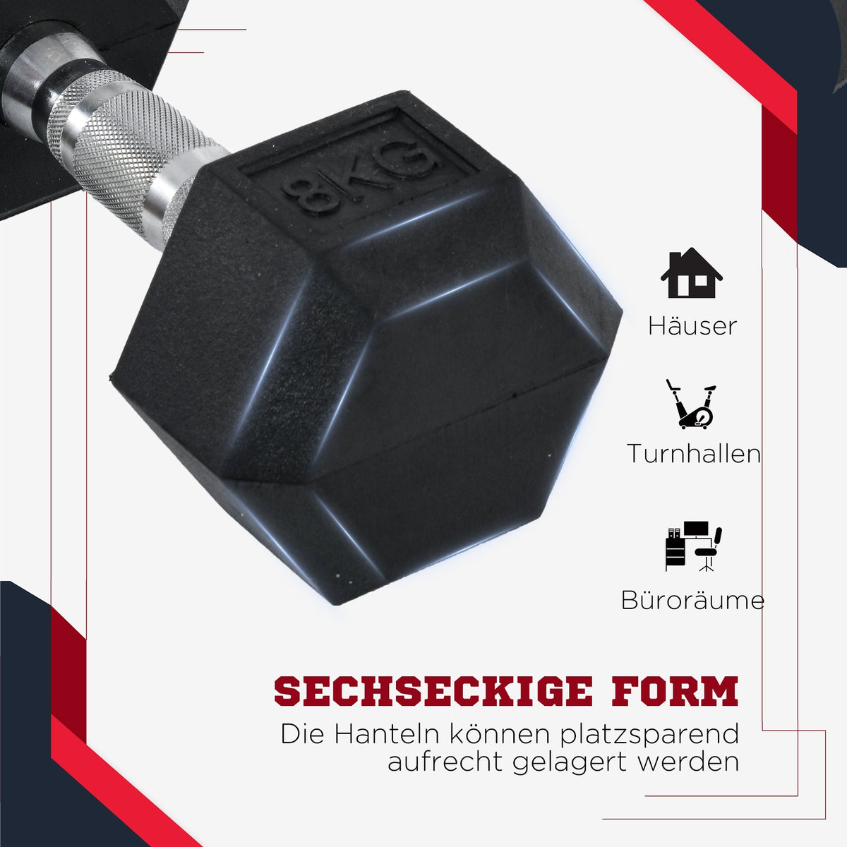 Hexagon Dumbbells, 2x6 KG, Cast Iron, Black