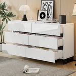 Living Room Sideboard, 6-Drawer High-Gloss Cabinet with Metal Legs, White/Black