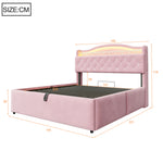 Upholstered Bed 140x200 cm with Storage & LED, Pink Velvet