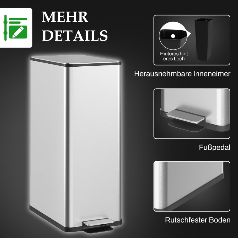 Trash Can 20L Pedal Bin with Lid, Stainless Steel