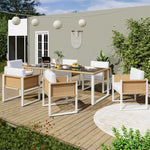 Garden Dining Set, 6-Person Table and Chairs with Washable Covers, Polyrattan