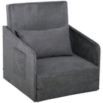 Sofa Bed, Single, Washable Cover, 2 Side Pockets, Metal Frame, Grey