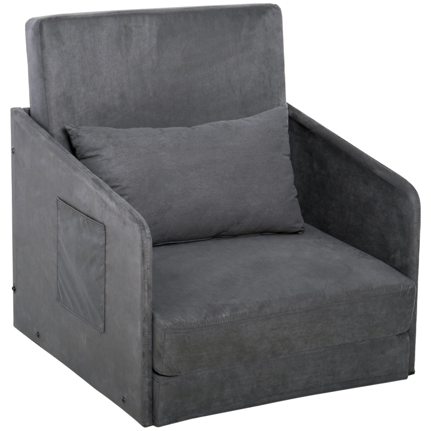 Sofa Bed, Single, Washable Cover, 2 Side Pockets, Metal Frame, Grey