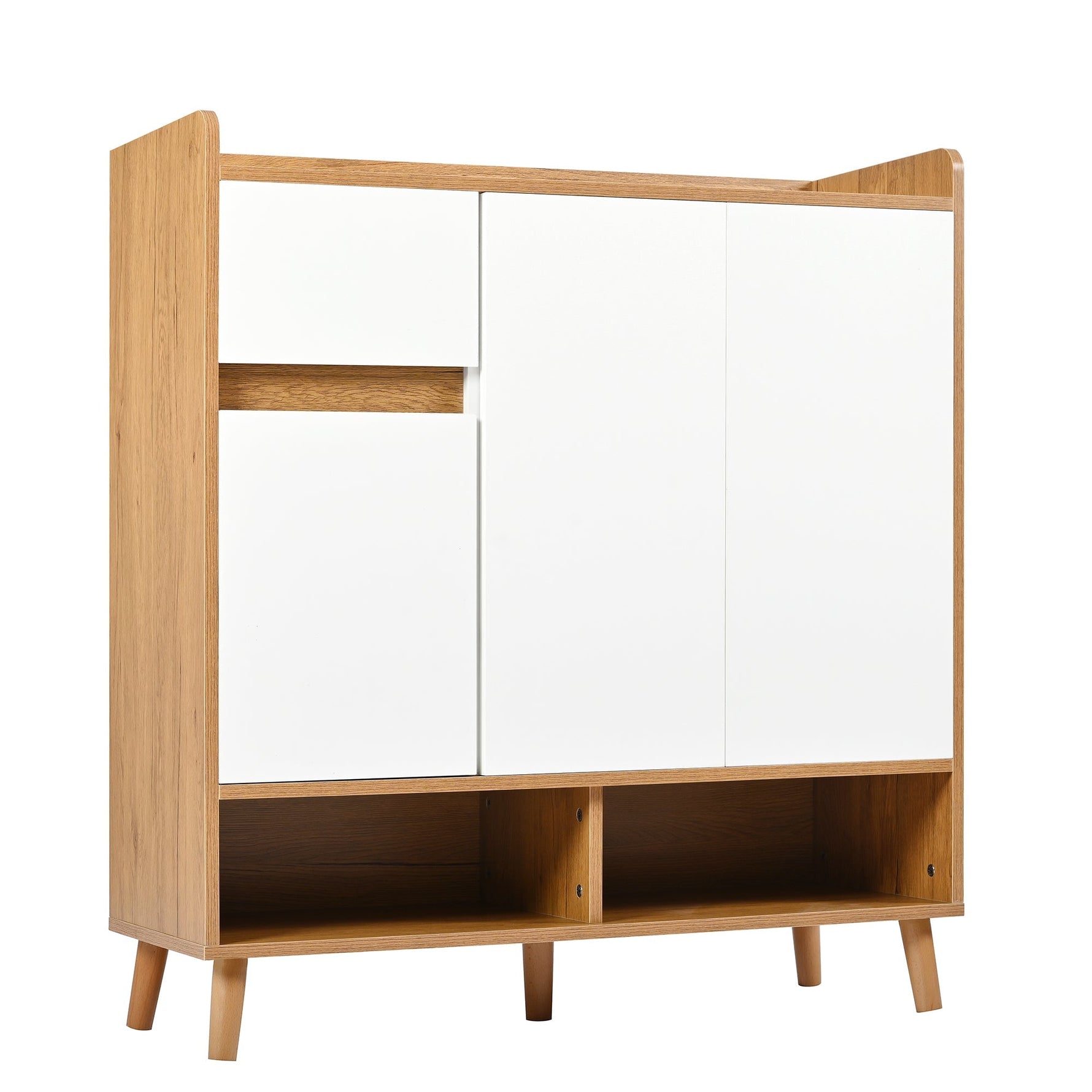 Chest of drawers with adjustable shelves, minimalist home organizer with solid wood legs
