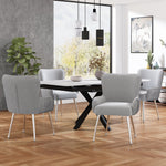 Velvet Dining Chair Set of 4 with Armrests Lumbar Support Adjustable Feet Grey