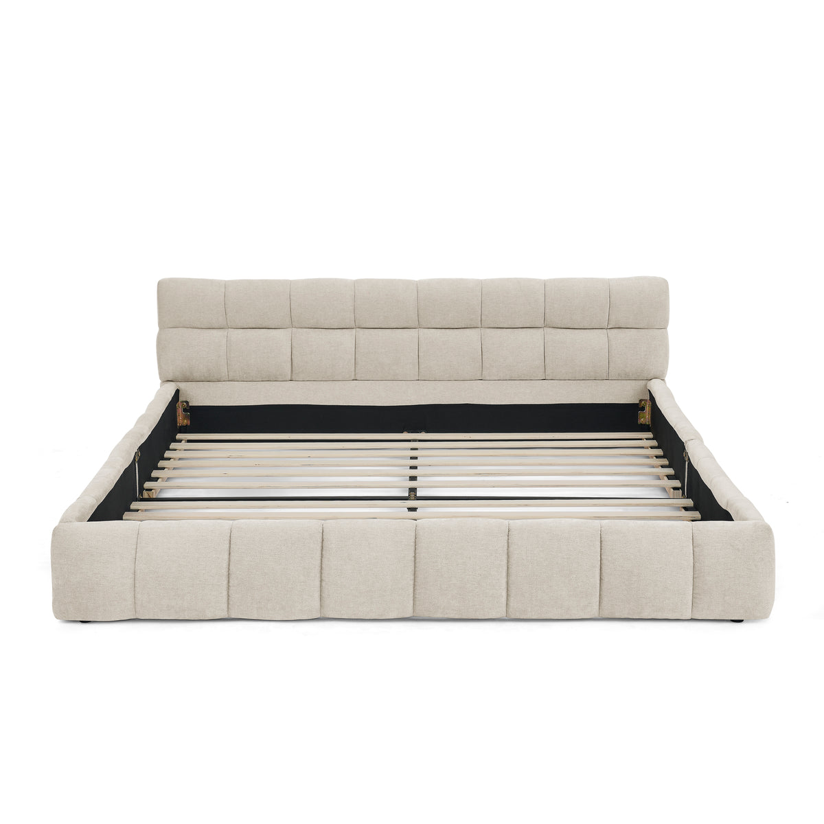 Double Bed 160x200cm Soft Quilted Frame - Beige Chenille