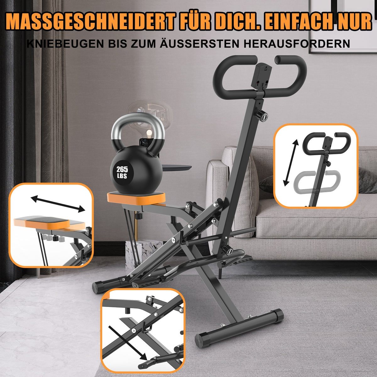 Squat Machine Foldable Glute Trainer with Resistance Bands for Home Use