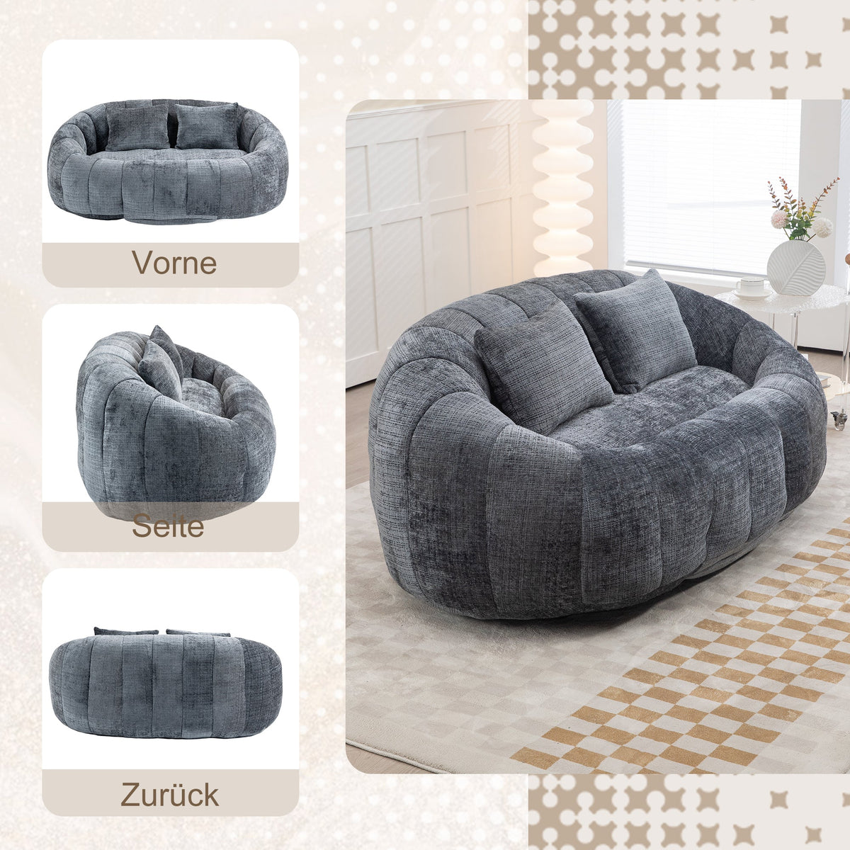 Bean Bag Sofa Chair, High Back Lounger for Adults/Kids, Indoor/Outdoor - Gray Chenille