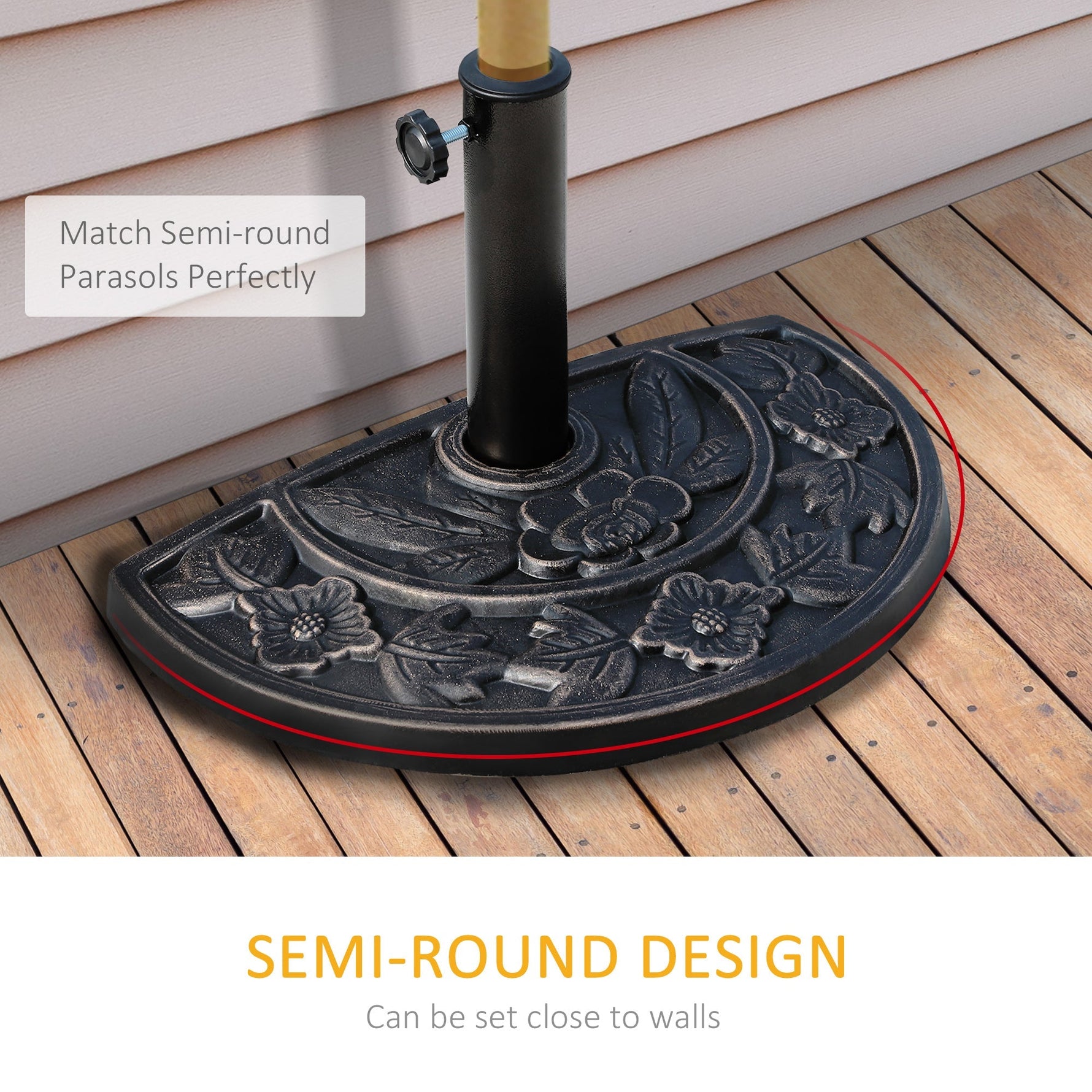 Semi-circular Parasol Base 50x31x32cm Stable Resin/Stainless Steel Bronze