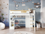 Bunk Bed with Safety Rail, Table, Wardrobe, Ladder, 90x200cm, Pine/MDF White/Natural