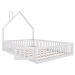 Children's House Bed 140x200cm Chimney Shape Slatted Base Pine Wood White