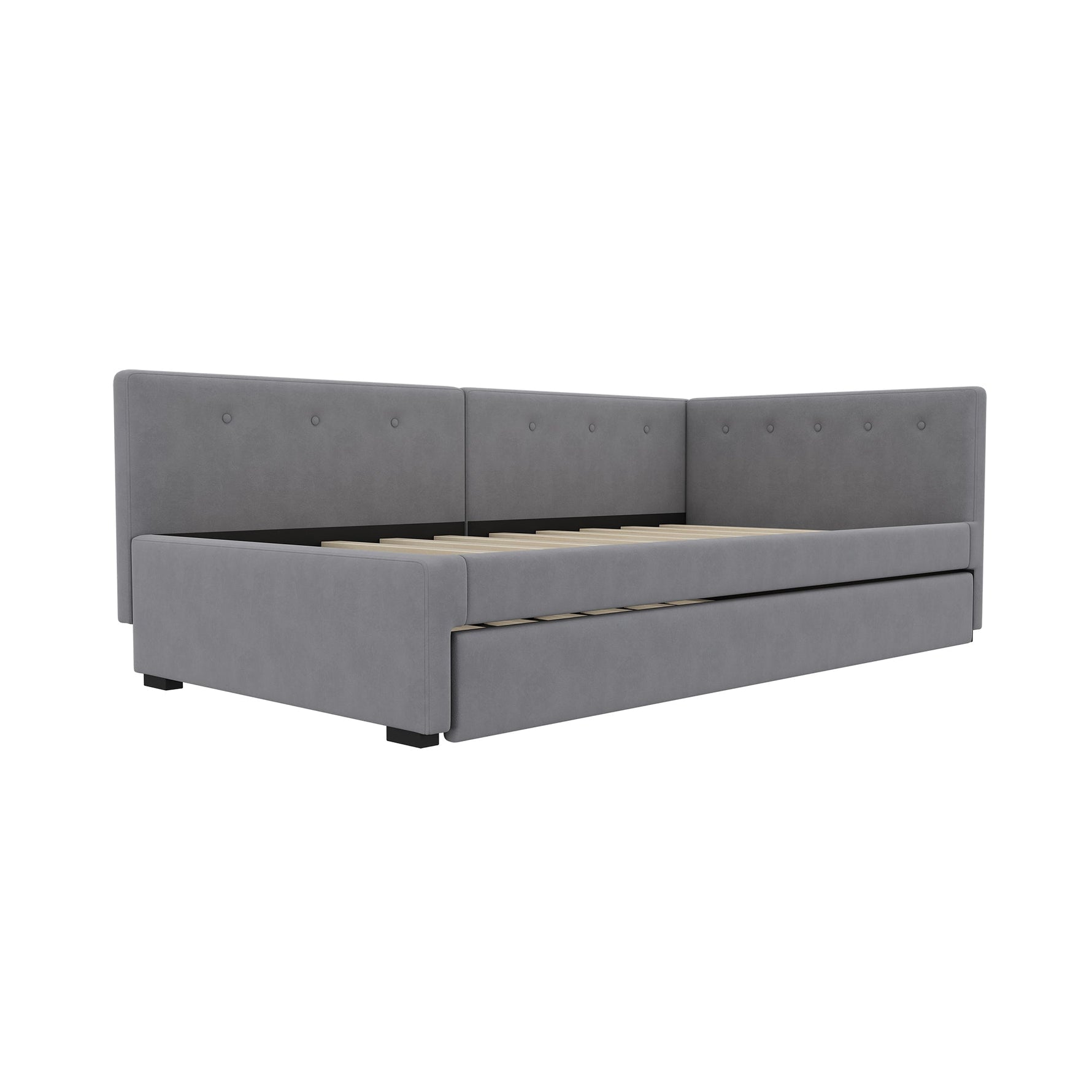 Daybed with Rollaway Bed, 90x200cm Single Sofa Bed and Lattenrost, Grey Velvet