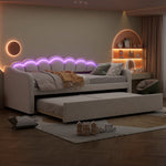 Daybed Sofa Bed 90x200cm Pull-out Bed Ambient Light Remote - Velvet Beige