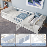 Wooden Children's Bed 90x200cm Open Storage Shelves and Case White Pine Wood