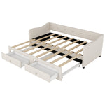 Daybed Sofa Bed 90x200cm Pull-Out Storage Drawers Linen Beige