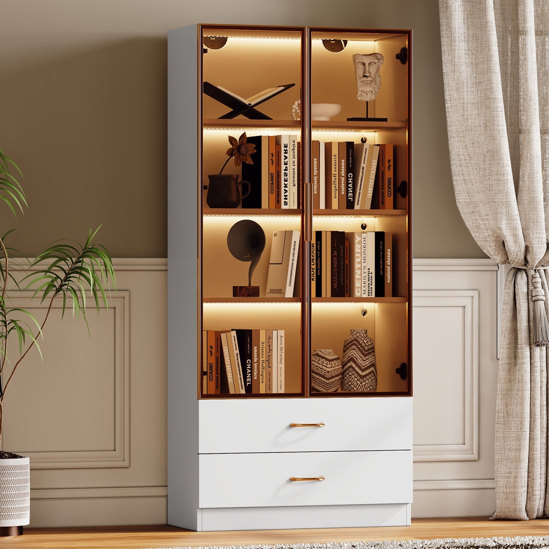Bathroom Cabinet, 75cm, 2 Drawers & 2 Doors, Glass