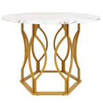 Dining Table Set 5-Piece Round 100cm Gold Metal Legs White MDF Dark Green Velvet