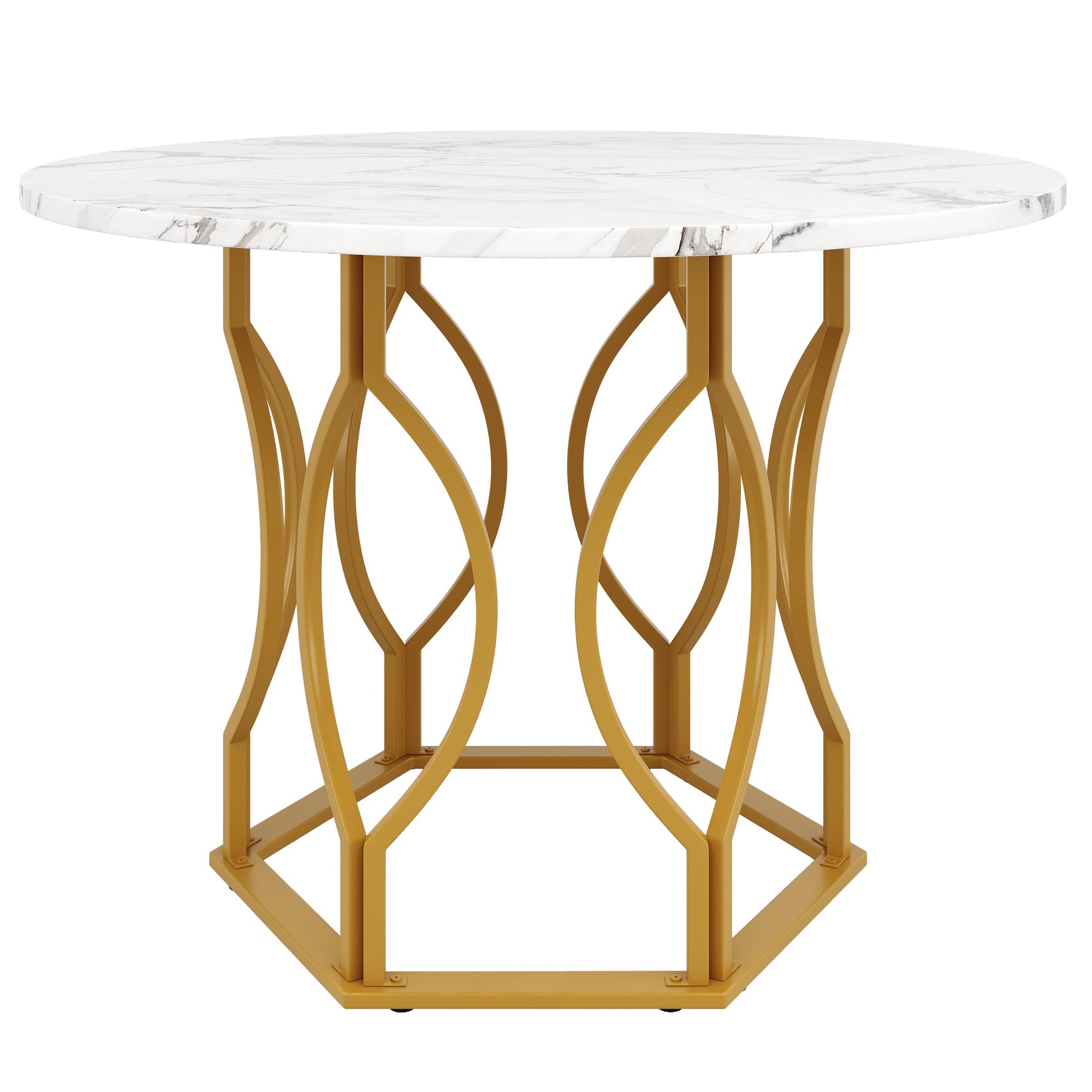 Dining Table Set 5-Piece Round 100cm Gold Metal Legs White MDF Dark Green Velvet
