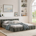 Double Bed 160x200cm Square Quilted, Dark Grey Chenille