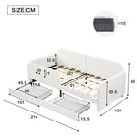 Children's Spliced Bed Upholstered Daybed Sofa Storage Drawers 90x200cm, White Velvet