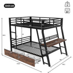 Loft Bed 140x200cm with Desk, LED & Drawers, Black Iron