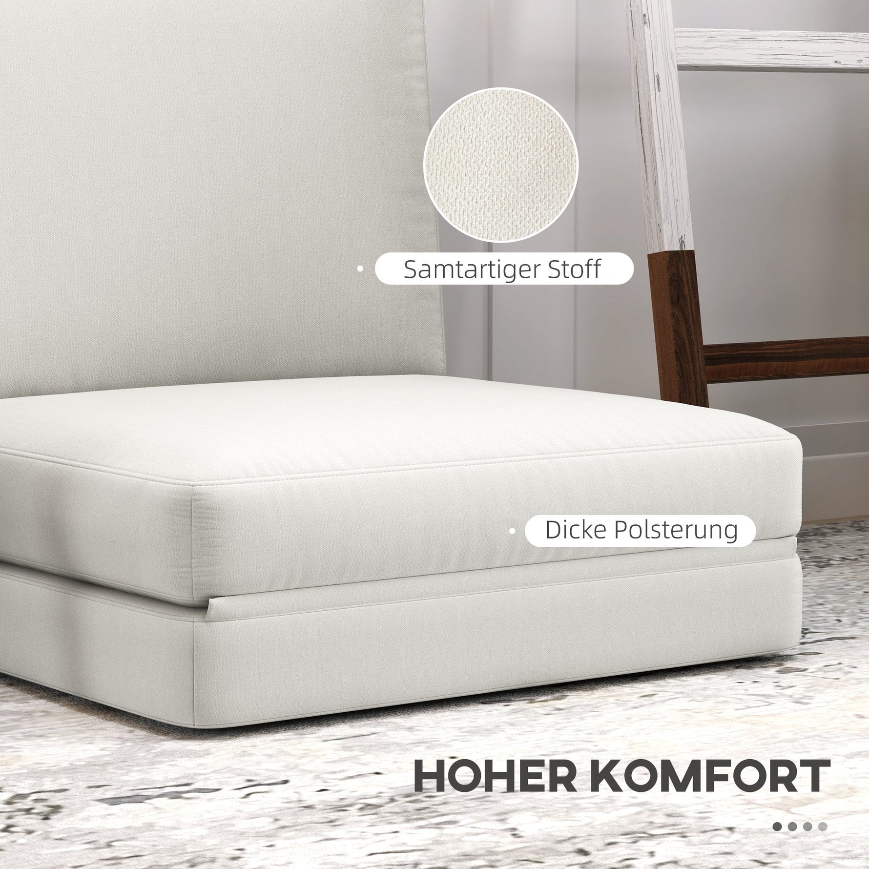 Folding Velvet Sofa Bed, 3-in-1, Storage, Cream White