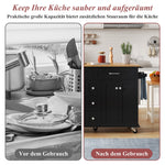 Multifunctional Kitchen Island Mobile Trolley with Extendable Worktop, 5 Drawers & Spice Rack
