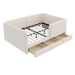 Upholstered Children's Bed 140x200cm with Drawer, Beige Velvet