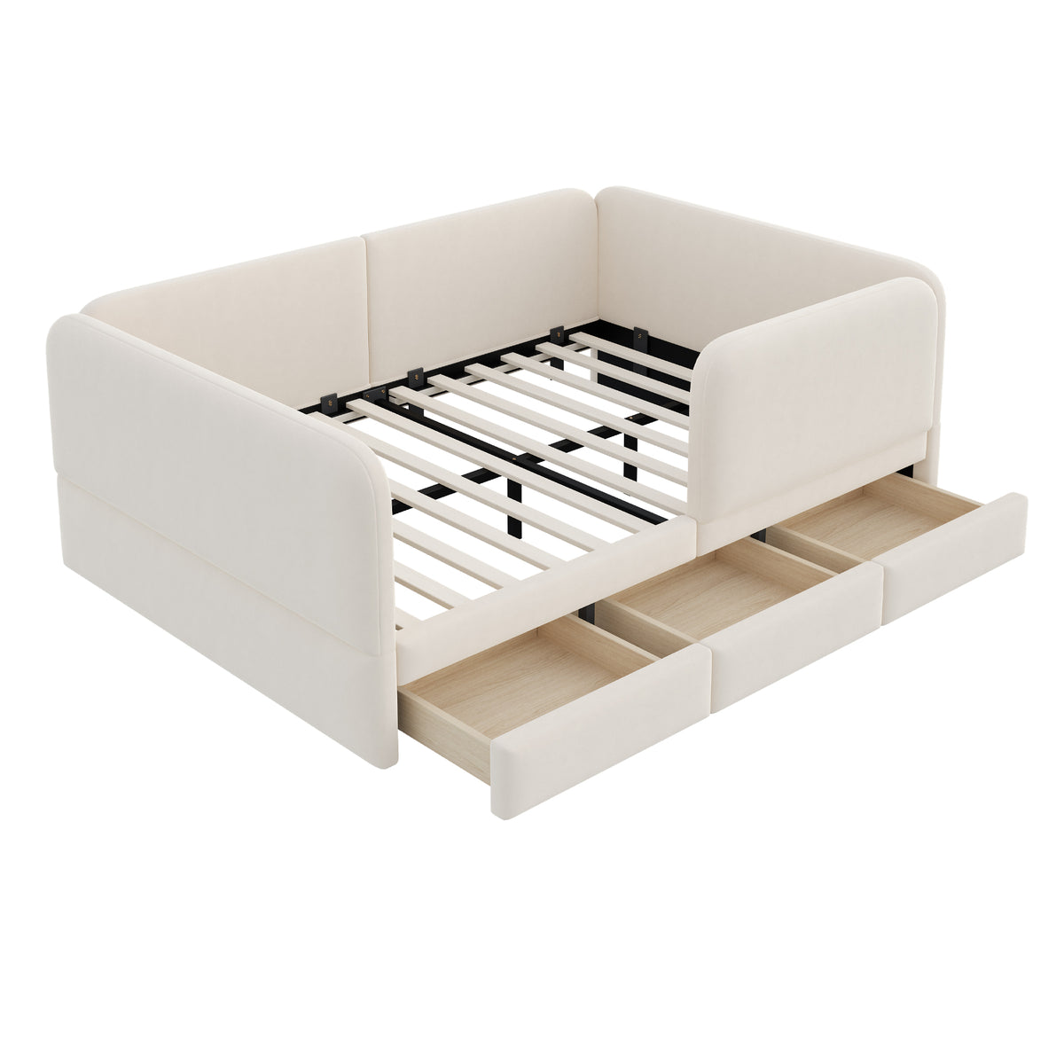 Upholstered Children's Bed 140x200cm with Drawer, Beige Velvet