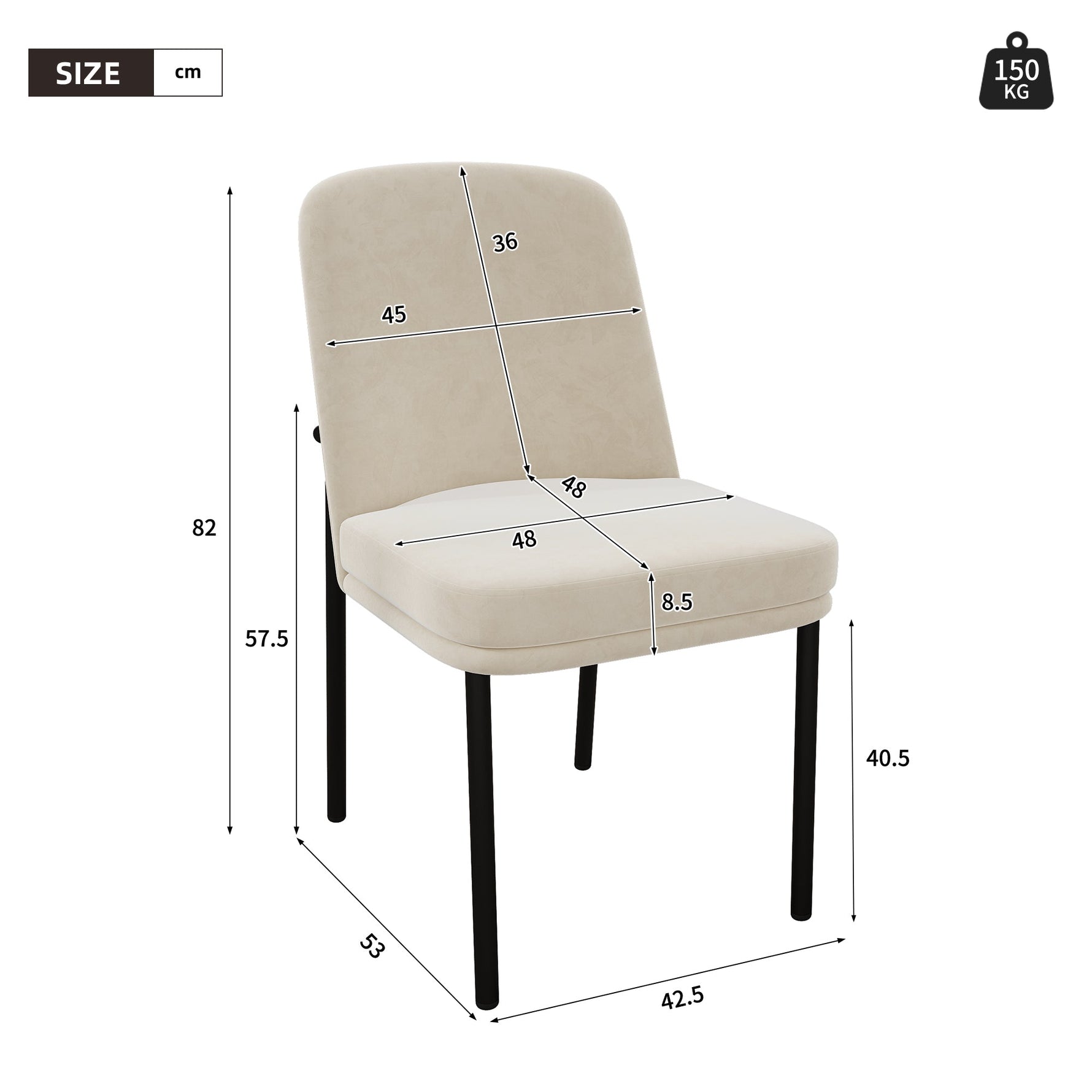 Dining Chairs Set of 4 Thickened Cushions Metal Legs Black Frame - Velvet Beige